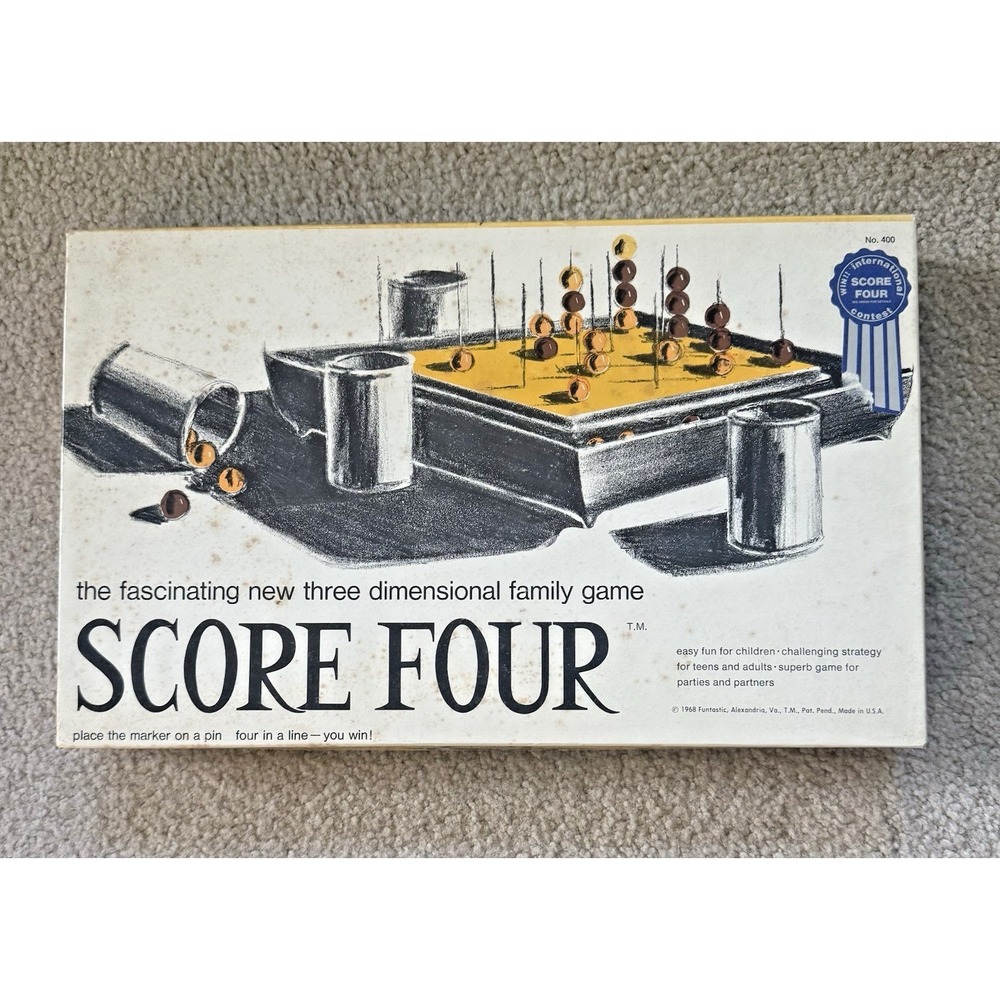 Vintage 1968 Score Four Three Dimensional 3D Tic Tac Toe Board Game Fun & Games